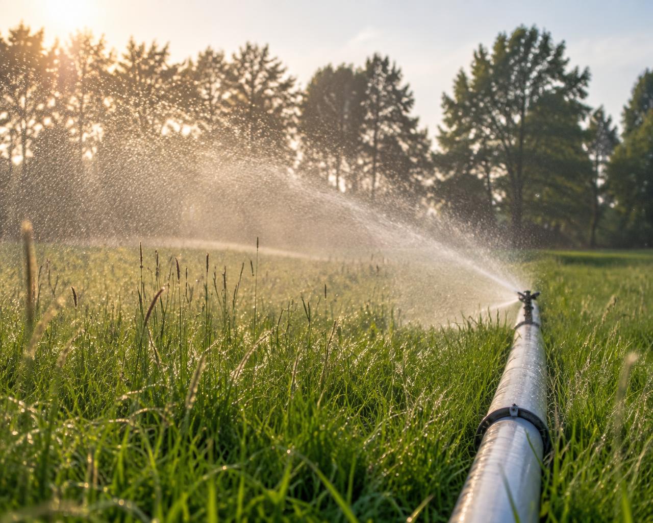 Waterleiding die zoet water verneveld over grasland in Zuid-Nederland
